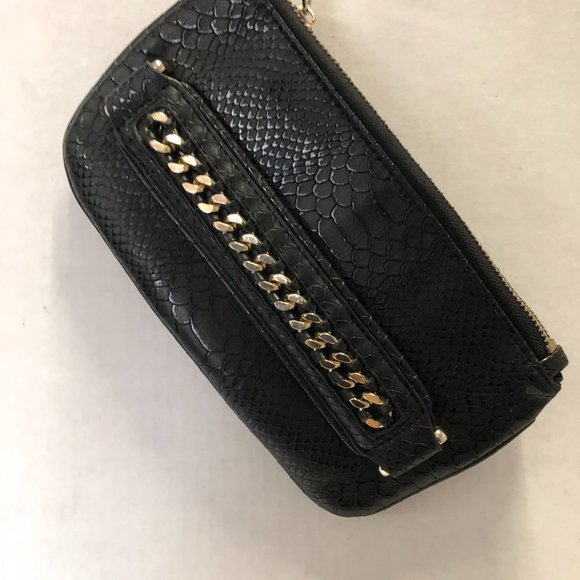 Bebe Black Faux Leather Gold Chain Wristlet - Picture 2 of 5